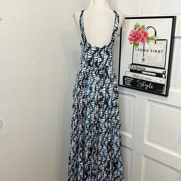 Amour Vert Navy & White Silk Maxi Dress Size S - Picture 3 of 9
